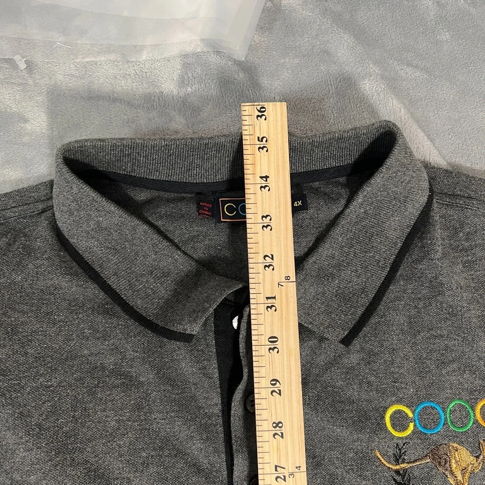 Coogi Polo Shirt Mens 4XL Kangaroo Y2K Hip Hop Baggy Loose Gray Embroidered